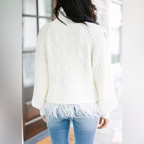 ENTRO What's Going On Cream White Feather Trim Sweater in the Size Medium - Picture 10 of 14